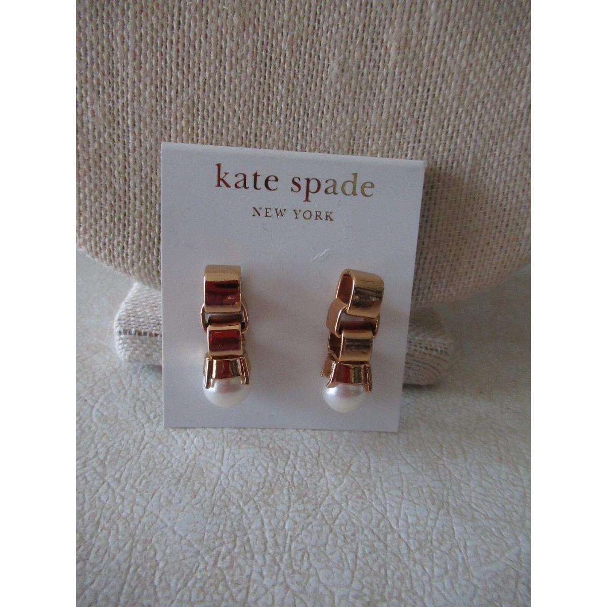 Kate Spade Box Link Pearl 14 K Gold Filled Drop Earrings/ Pearls