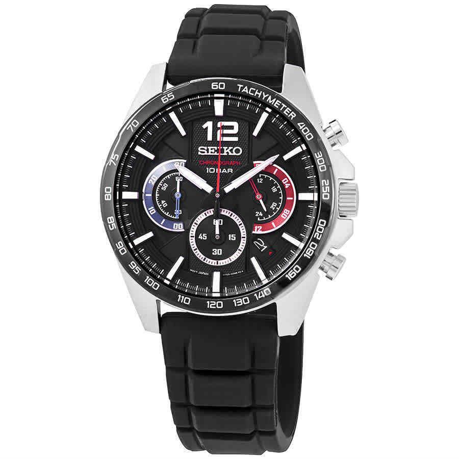 Seiko Essentials Chronograph Quartz Black Dial Men`s Watch SSB347