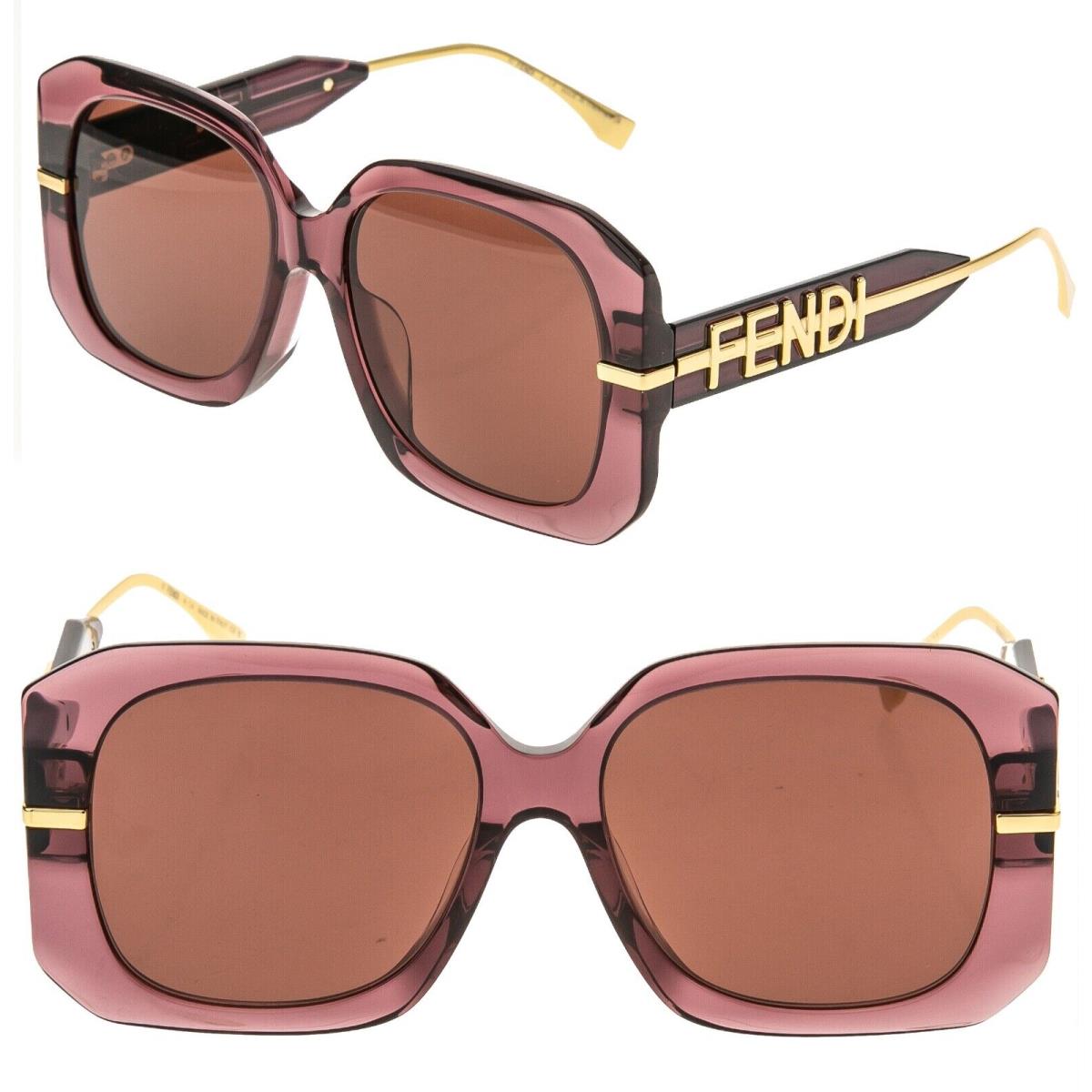 Fendi Fendigraphy Hobo Logo 40065 Purple Gold Fashion Square Sunglasses FE40065F