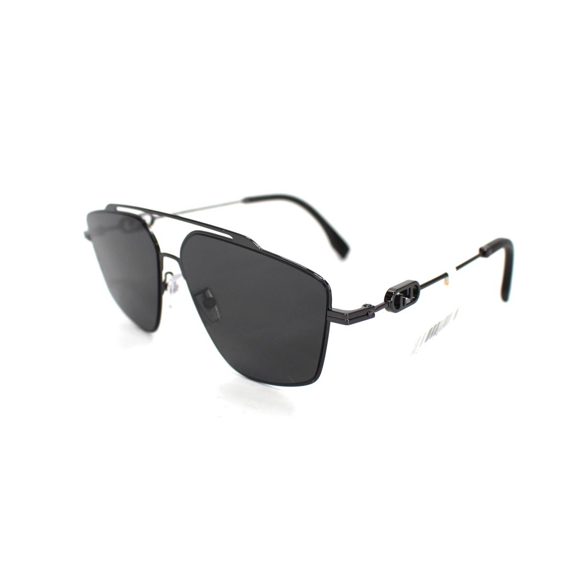 Fendi 58mm O`lock Navigator Sunglasses Black Metal Frame Dark Lens with Case