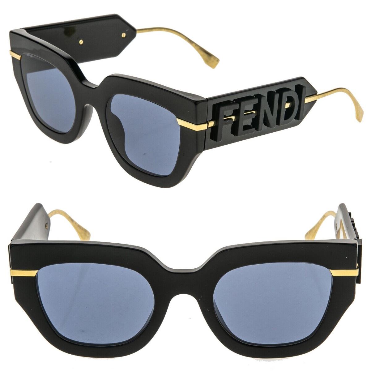 Fendi Fendigraphy Hobo Logo 40097 Black Gold Fashion Chunky Sunglasses FE40097I
