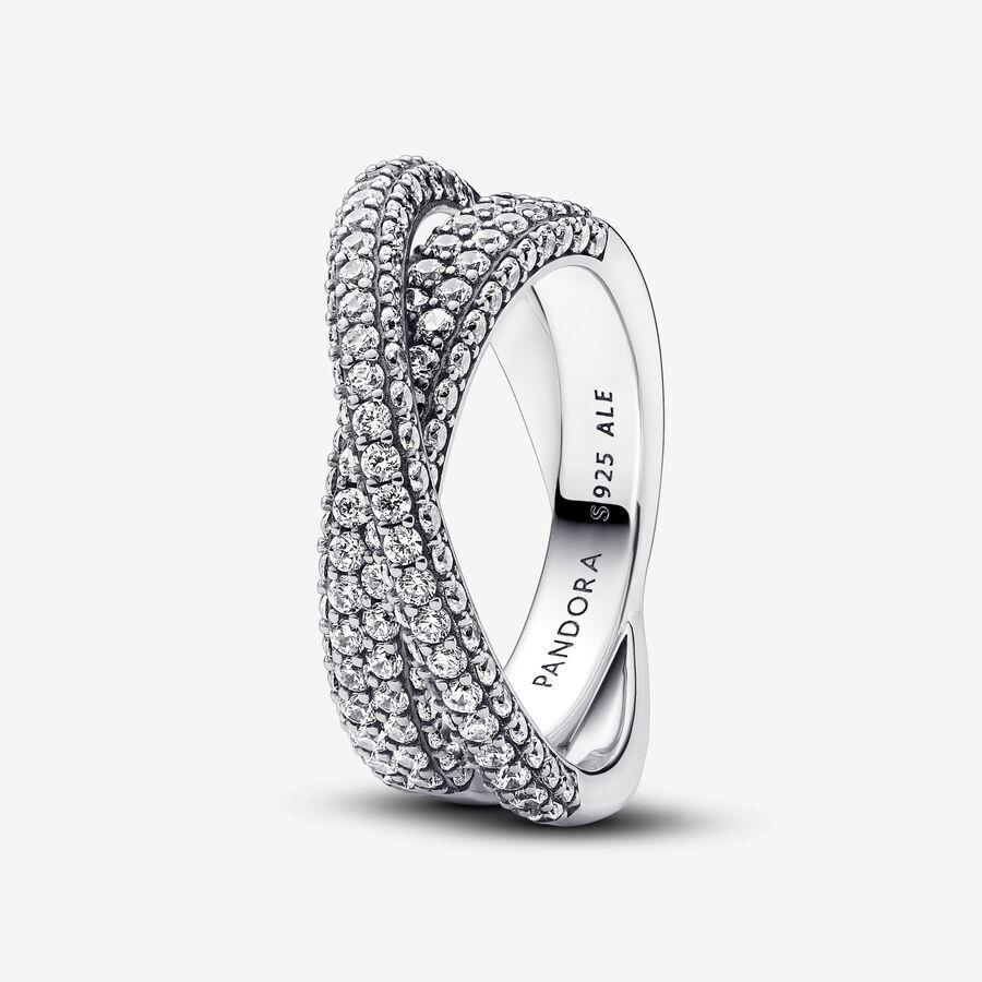 Pandora Timeless CZ Pav Crossover Dual Silver Band Ring 193022C01