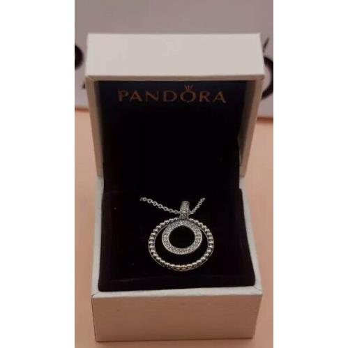 Pandora Pendant Necklace Signature Pave Beads 392308C01 w/ Box