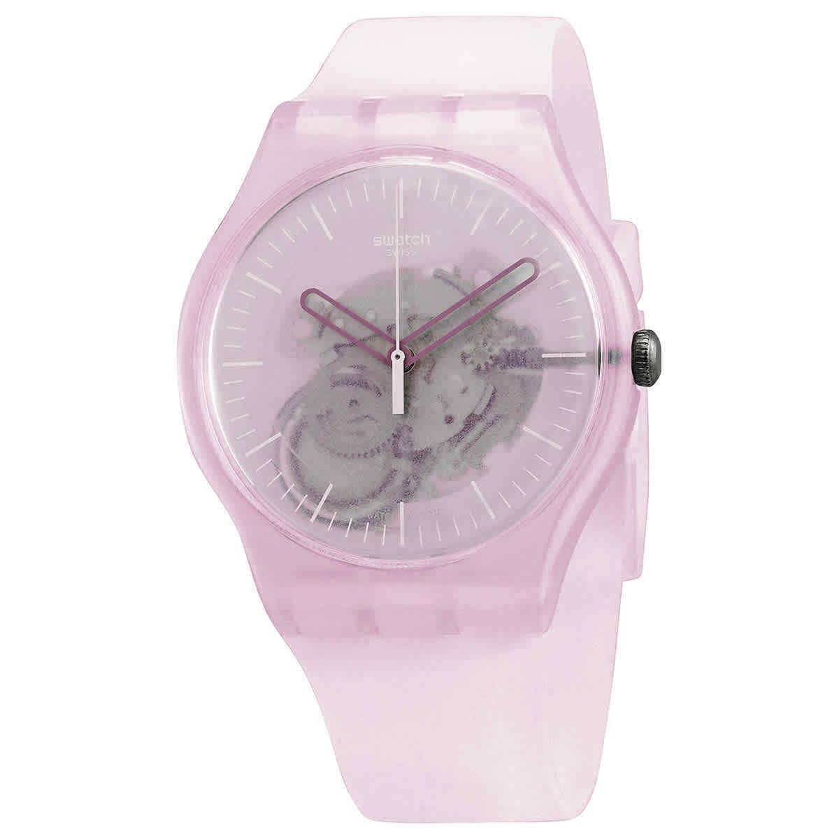 Swatch Monthly Drops Pink Mist Quartz Pink Skeleton Dial Watch SUOK155