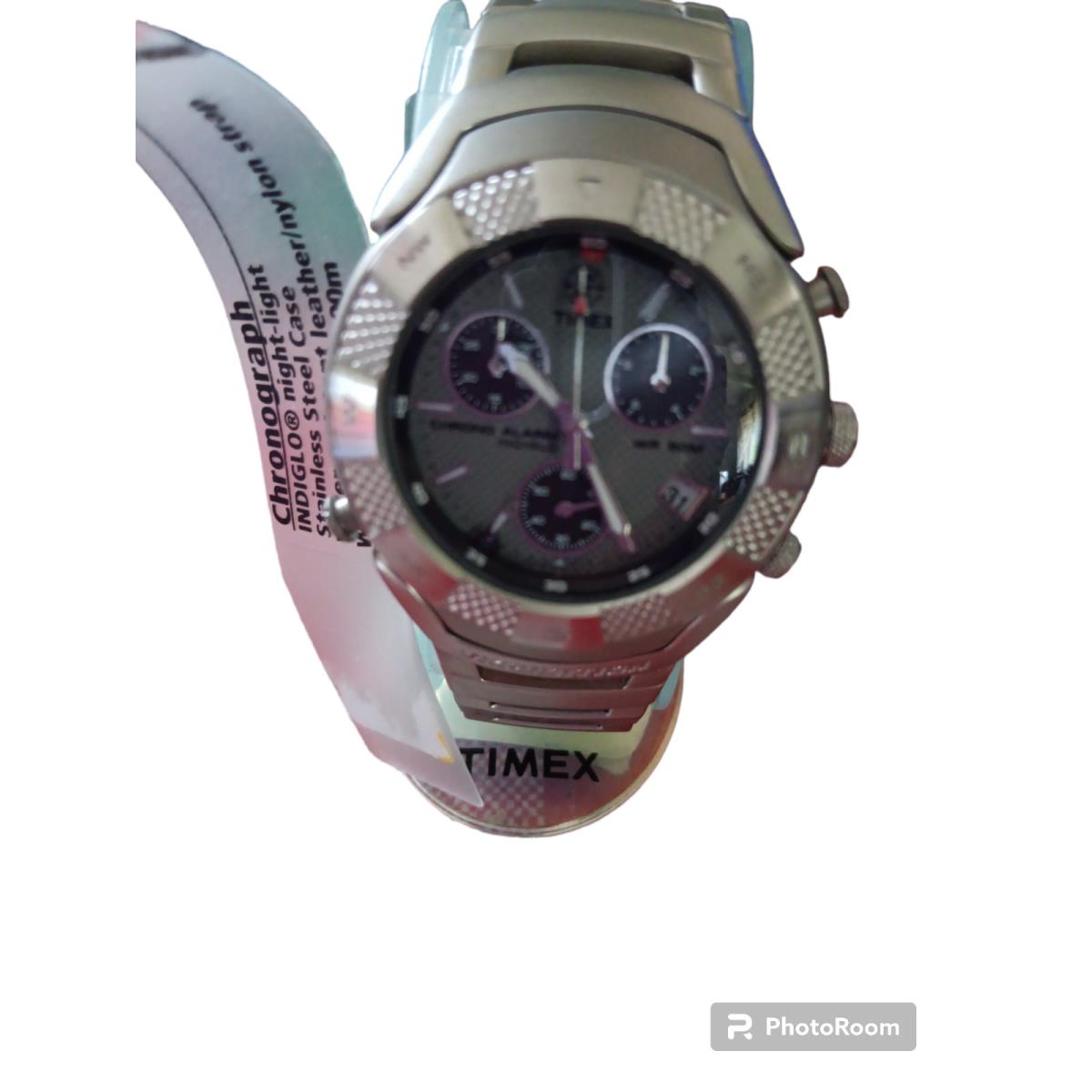 Timex Chronograph Alarm Indiglo Stainless Steel 50 m Gray - Dial: Gray, Band: Silver