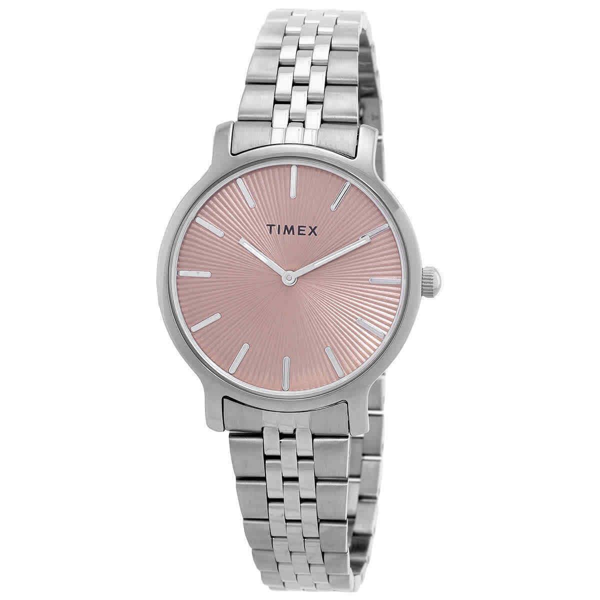 Timex Transcend Quartz Pink Dial Ladies Watch TW2V77400VQ - Dial: Pink, Band: Silver-tone, Bezel: Silver-tone