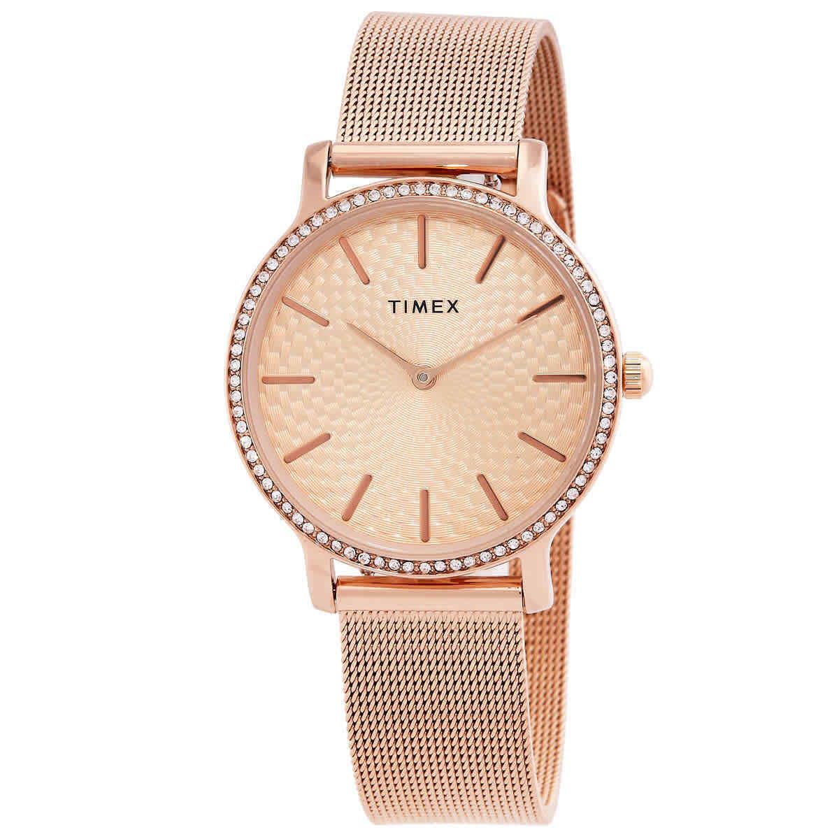 Timex Transcend Quartz Crystal Rose Gold Dial Ladies Watch TW2V52500VQ - Dial: Rose Gold-tone, Band: Rose Gold-tone, Bezel: Rose Gold-tone