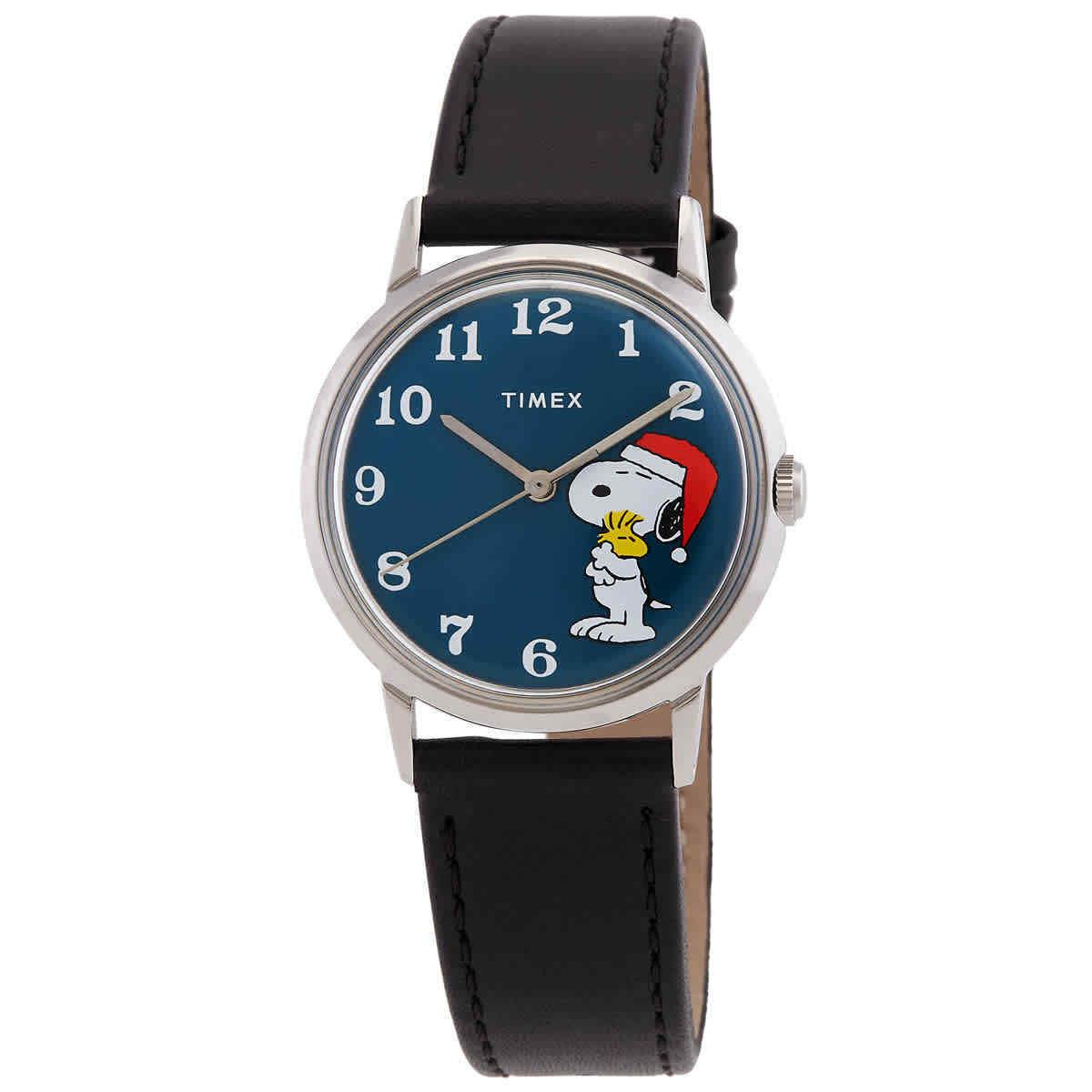 Timex Marlin Snoopy Holiday Quartz Blue Dial Unisex Watch TW2V63200V3 - Dial: Blue, Band: Black, Bezel: Silver-tone