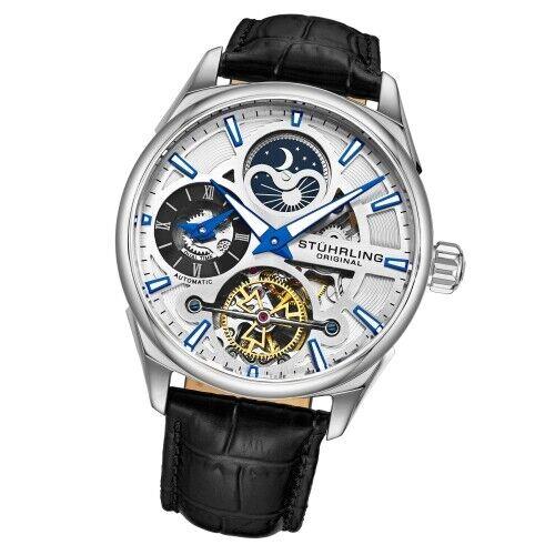 Stuhrling 3918 1 Legacy Automatic Skeleton Dual Time Am/pm Leather Mens Watch