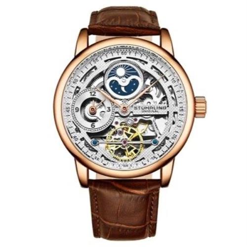 Stuhrling 3917 3 Legacy Automatic Skeleton Dual Time Am/pm Leather Mens Watch