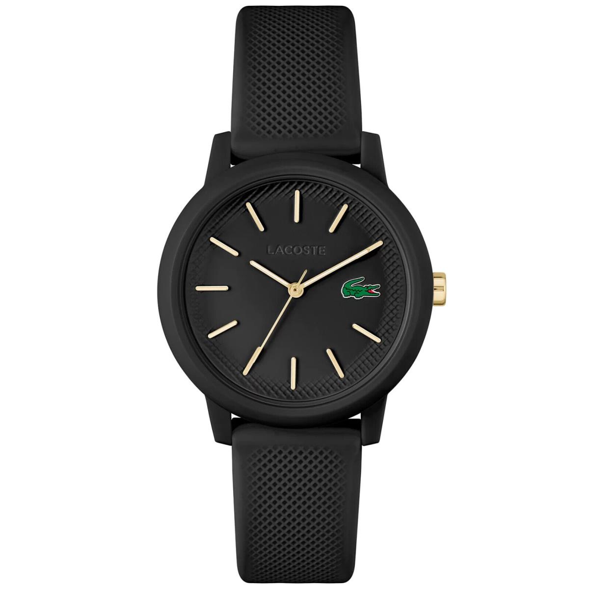 New- Lacoste Women`s L.12.12 Black Silicone Strap Watch 36mm