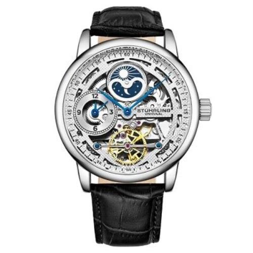 Stuhrling 3917 1 Legacy Automatic Skeleton Dual Time Am/pm Leather Mens Watch