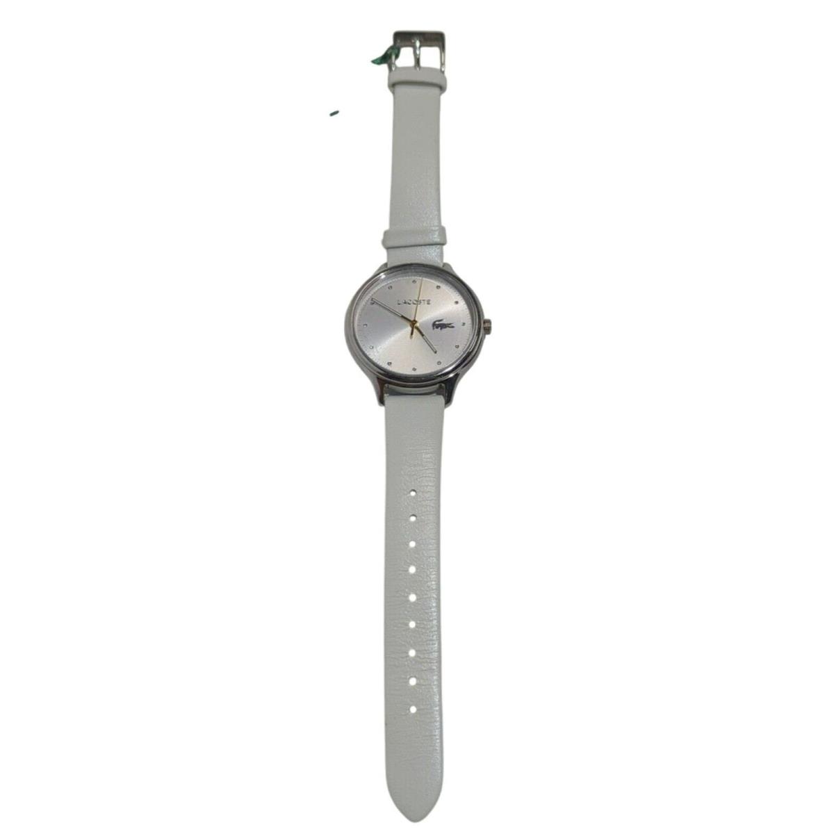 Lacoste Women`s Constance Silver Watch with White Leather Strap 2001005