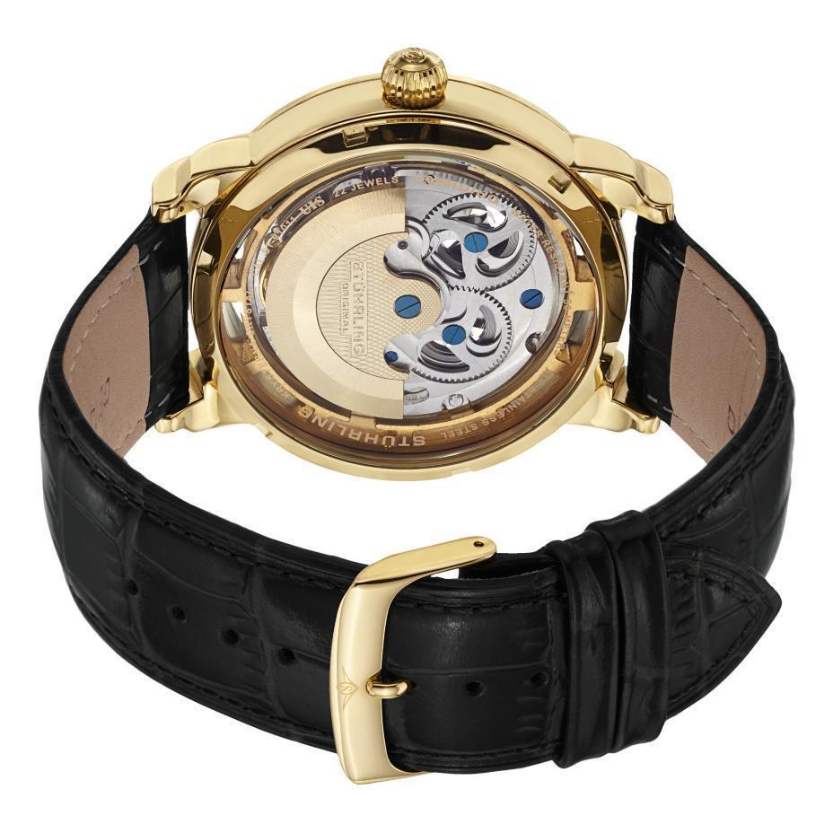 Stuhrling 371 02 Automatic Skeleton Dual Time Am/pm Indicator Leather Mens Watch