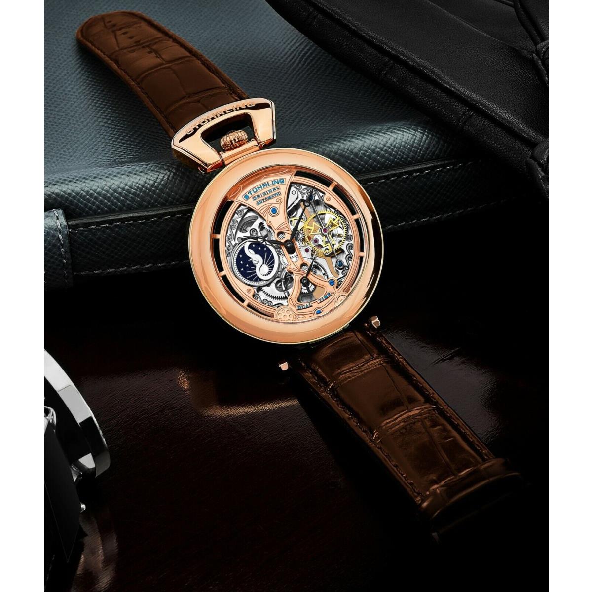 Stuhrling Emperor s Grandeur 3919 Automatic 49mm Men`s Skeleton Dual Time Watch