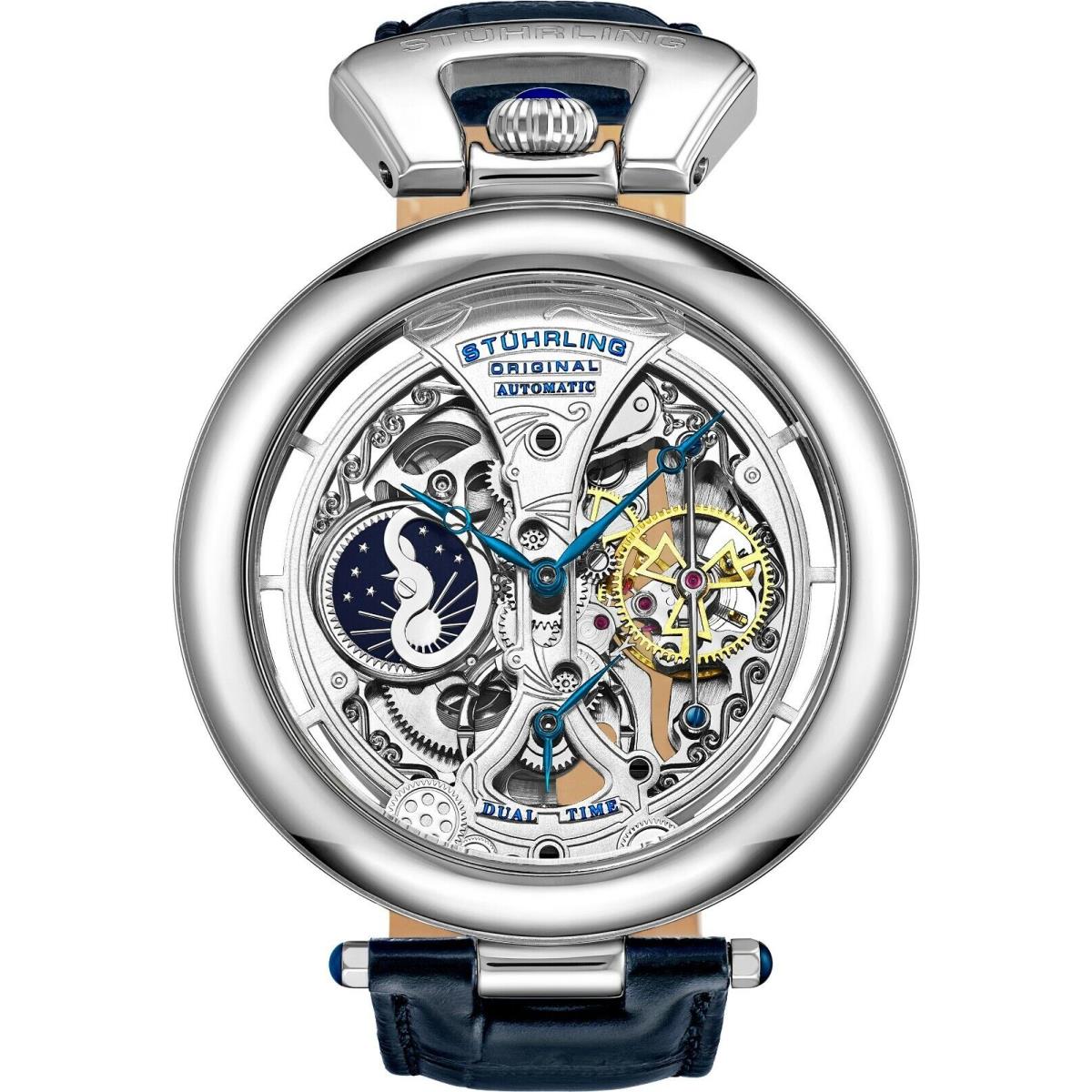 Stuhrling Emperor s Grandeur 3919 Automatic 49mm Men`s Skeleton Dual Time Watch