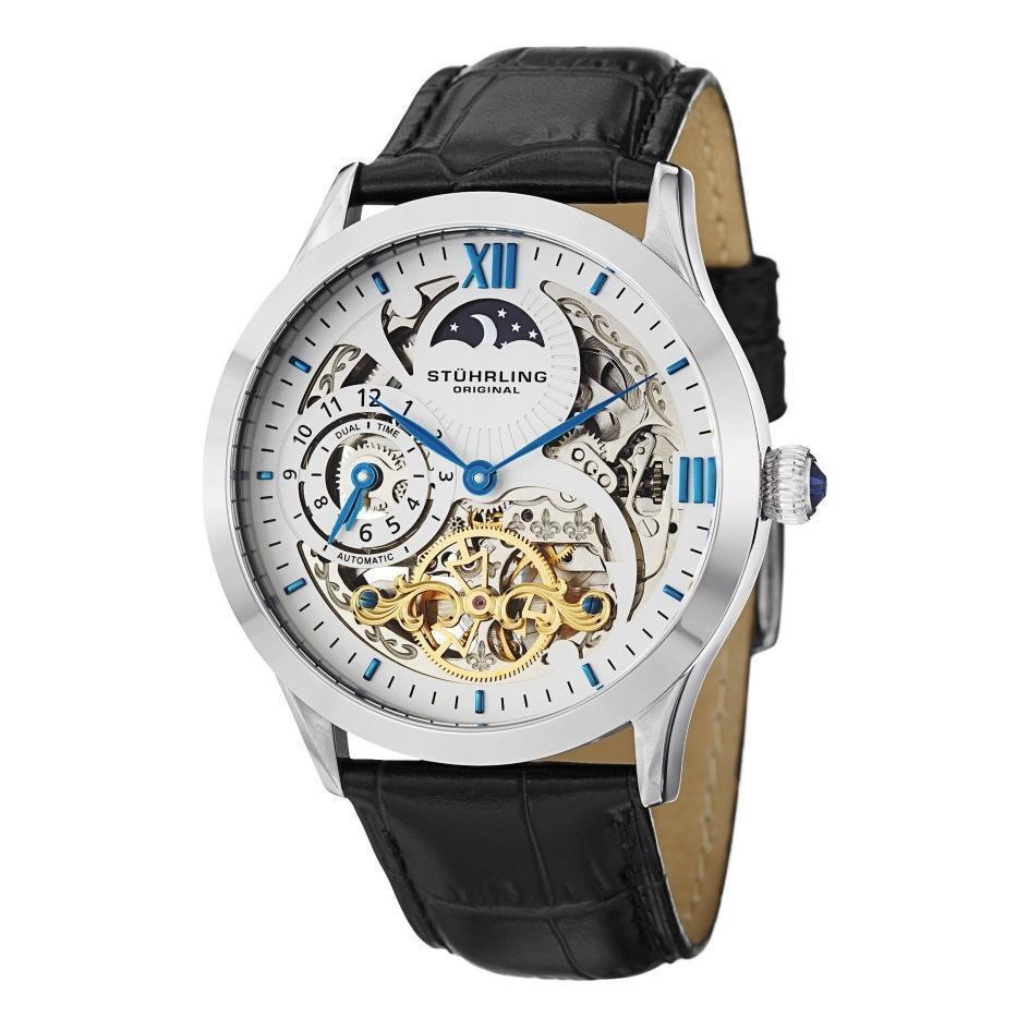 Stuhrling 571 33152 Tempest II Automatic Skeleton Dual Time Mens Watch