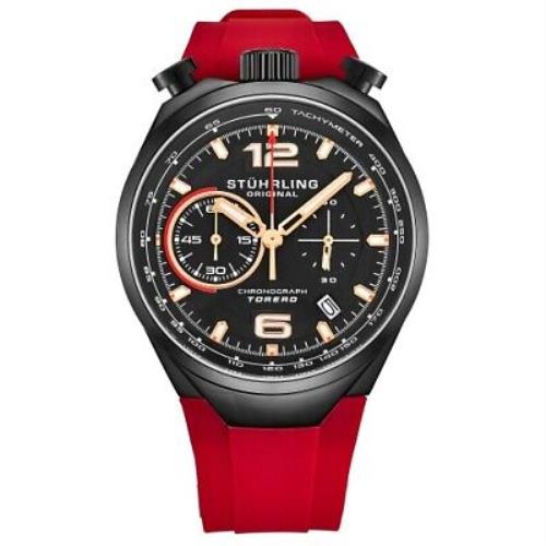 Stuhrling 894 04 Torero Chronograph Date Red Rubber Strap Mens Watch