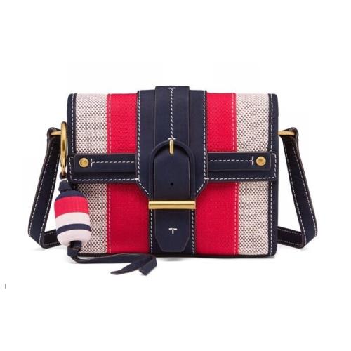 Tory Burch Canvas and Suede Crossbody Handbag Natural / Tory Navy