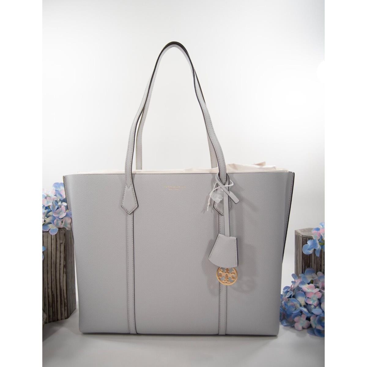 Tory Burch Perry Feather Gray Large Triple Compartment Tote Bag
