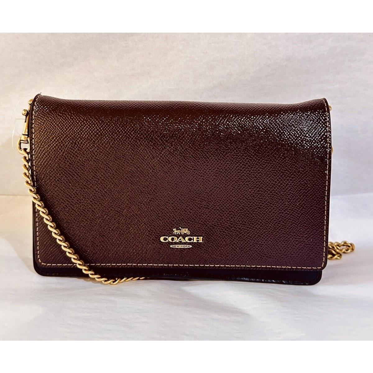 Coach Women`s Fold-over Chain Clutch in Crossgrain Patent Leather