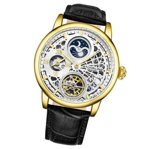 Stuhrling 3926 2 Legacy Automatic Skeleton Dual Time Am/pm Leather Mens Watch