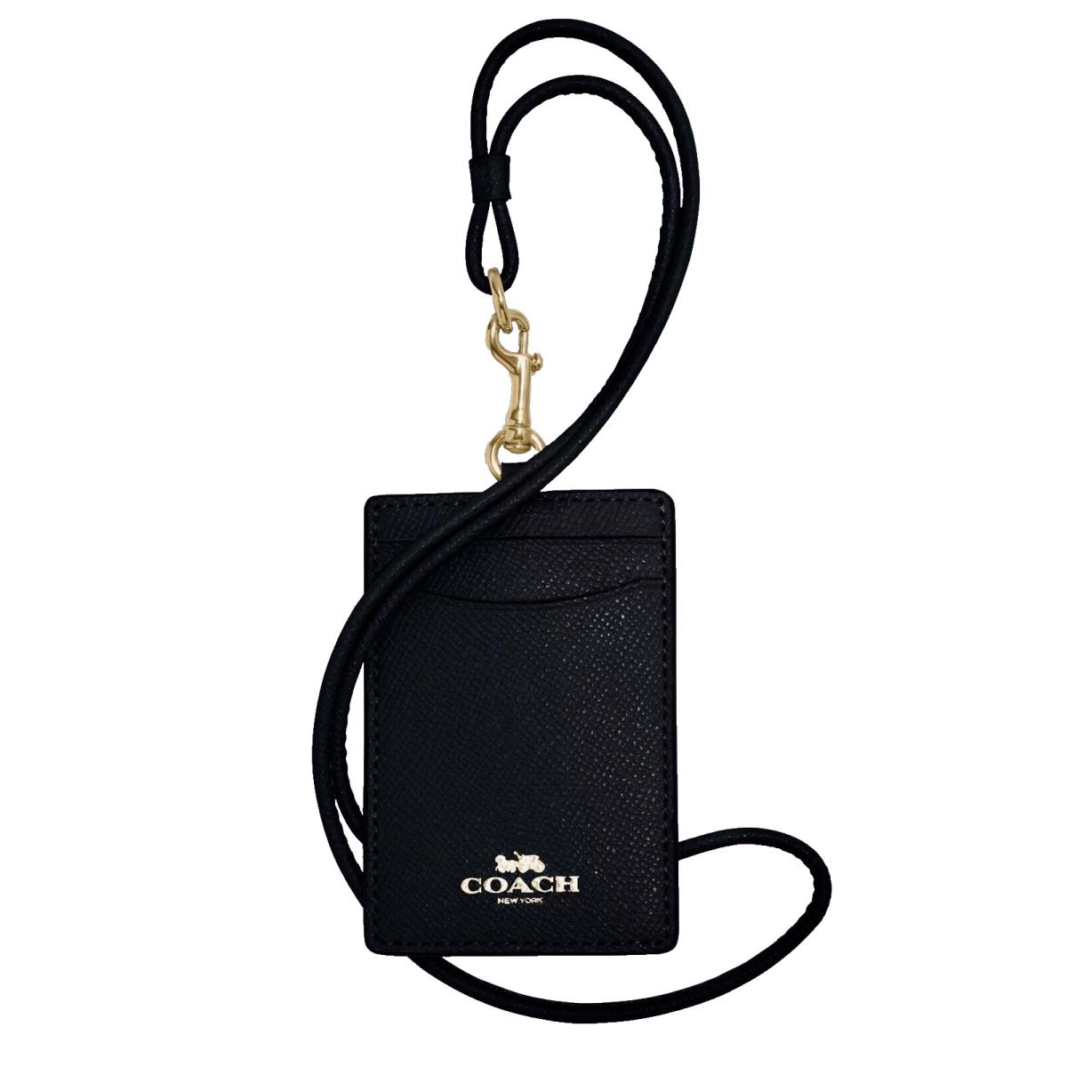 Coach Black Crossgrain Black Leather Lanyard-2 Credit Card Slots- Tag