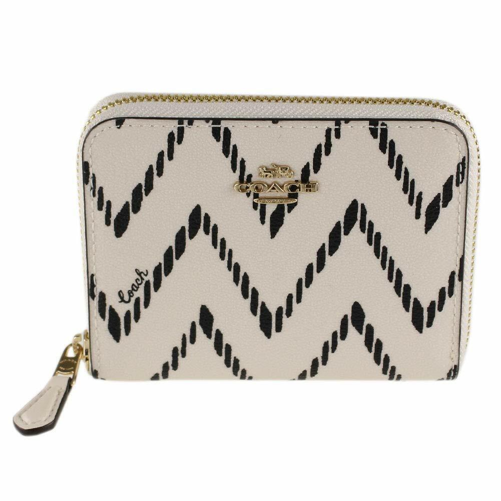 Coach Women`s Small Zip Around Wallet w/ Geo Chevron Print - Black/chalk/gold