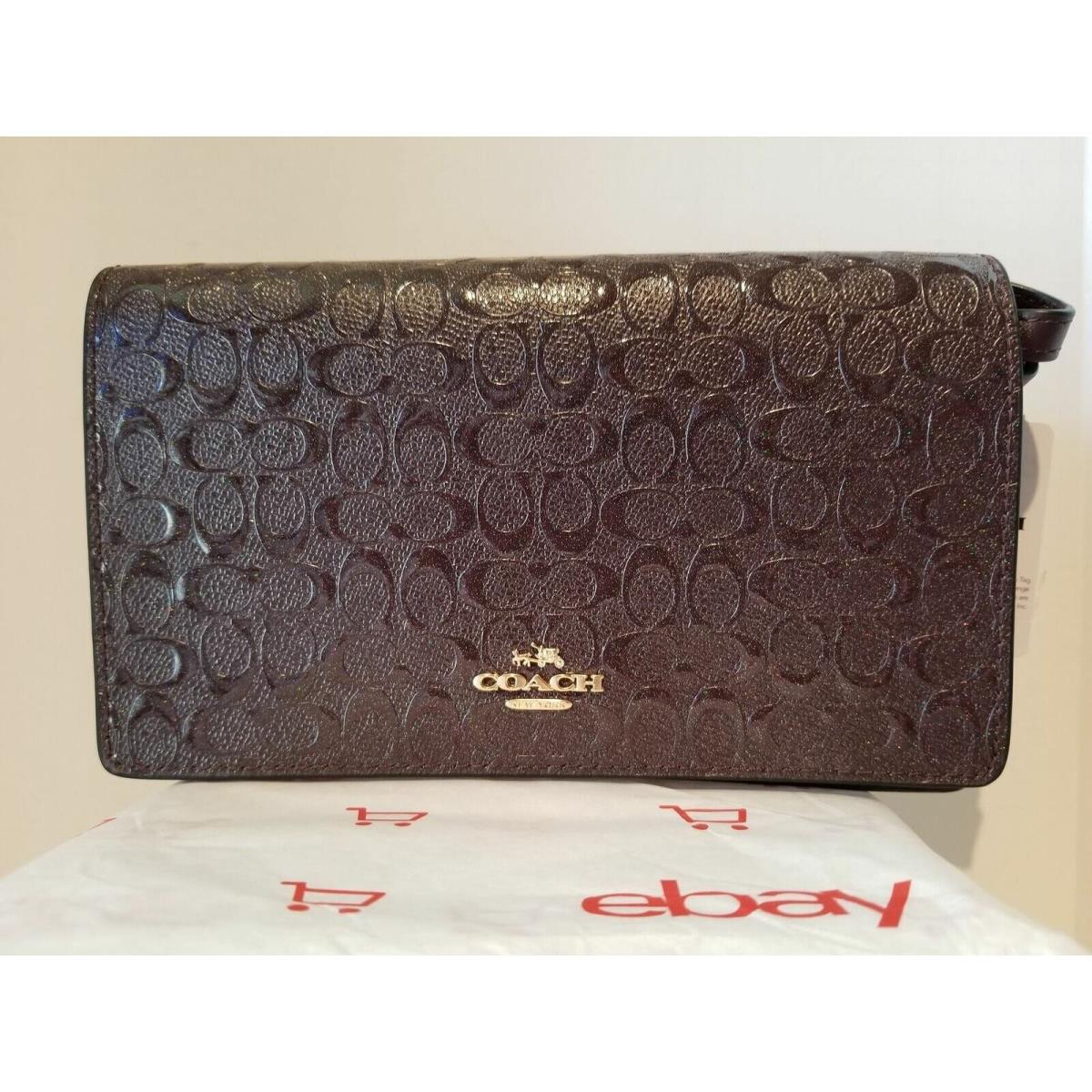Coach F15620 Signature Debossed Patent Leather Foldover Clutch Crossbody - Im/ox