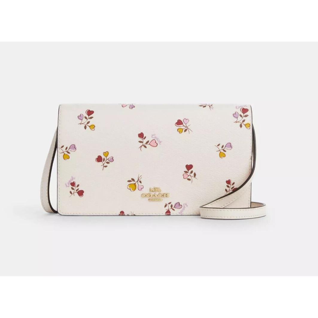 Coach Anna Heart Floral P Signature Coated Canvas Foldover Xbody/clutch CX596