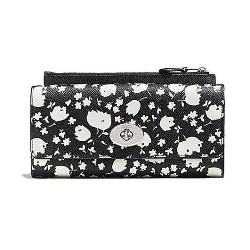 Coach Slim Envelope Wallet Pop-up Pouch Floral Print Leather Silver Hardware