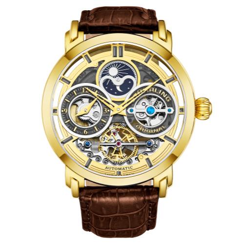 Stuhrling 371A 03 Luciano Automatic Skeleton Dual Time Am/pm Leather Mens Watch