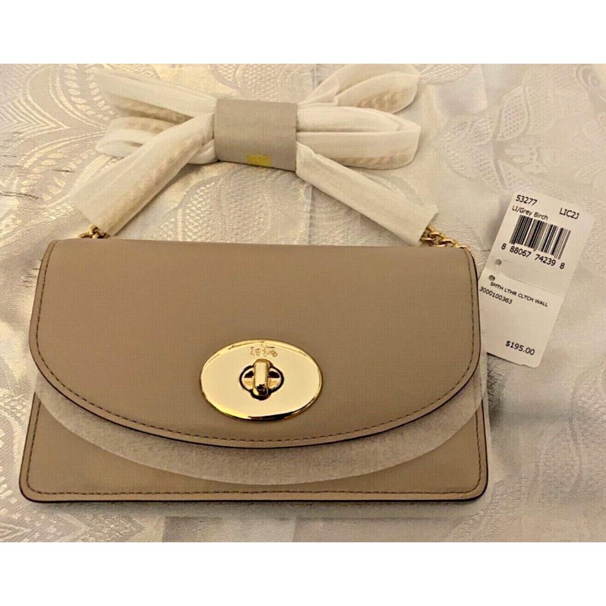 Coach Clutch with Chain Wallet 53277 Smooth Leather Grey Birch