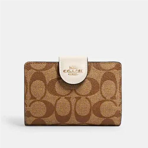 Coach C0082 Medium Corner Zip Wallet Khaki / Chalk