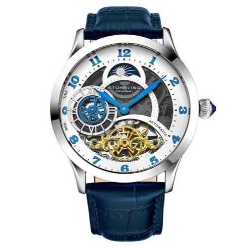 Stuhrling 925 01 Radiant Automatic Skeleton Blue Leather Mens Watch