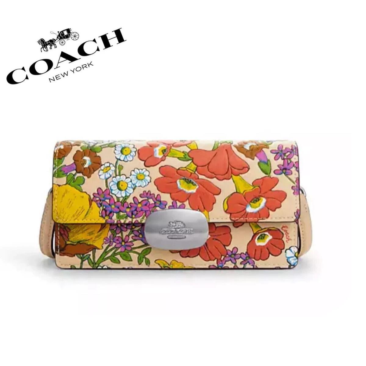 Coach CR183 Eliza SM Flap Leather Crossbody W/floral Print Ivory Nip