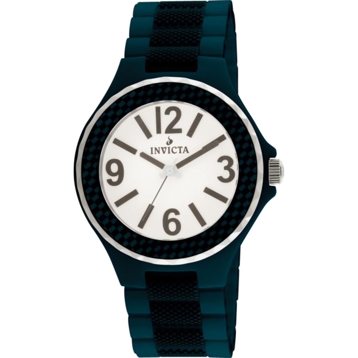 Invicta 1187 Ceramic Swiss Quartz Navy Blue Checkered Design Mens Watch