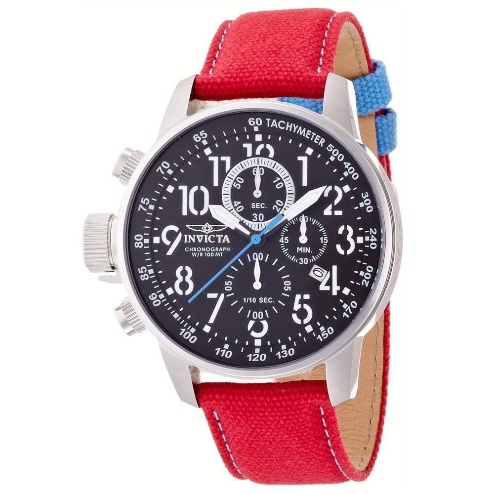 Invicta Men`s 12070 I-force Quartz Red Cloth Strap Chronograph Black Dial Watch