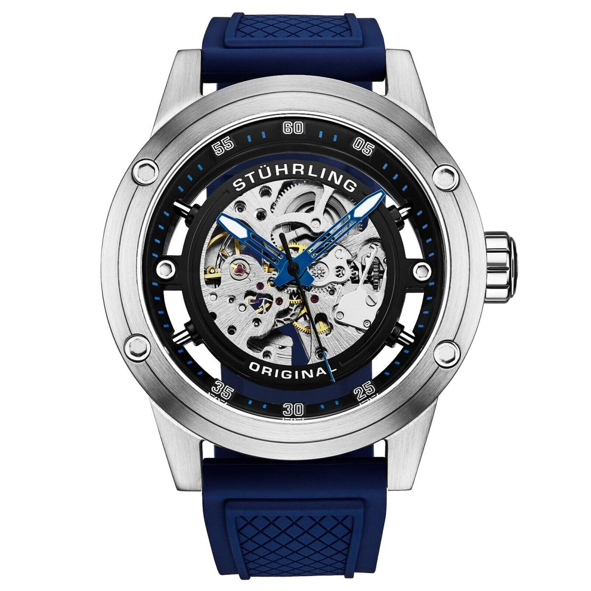 Stuhrling Men`s Colossal 50 mm Automatic Self-wind Skeleton Rubber Strap Watch