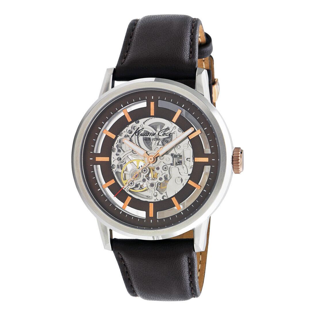 Kenneth Cole Automatic Rose Gold Skeleton Black Leather KC1718 10026782