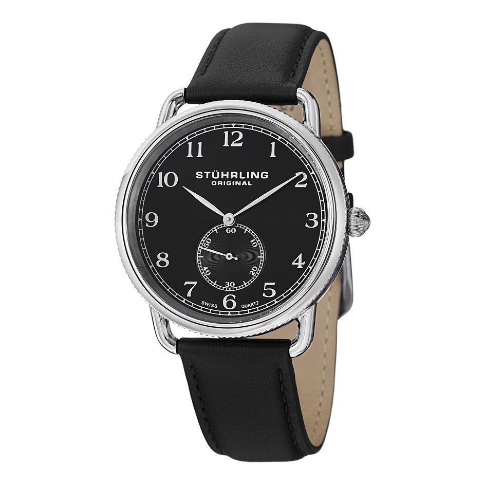 Stuhrling 207 02 Cuvette Decor Quartz Leather Strap Black Mens Watch