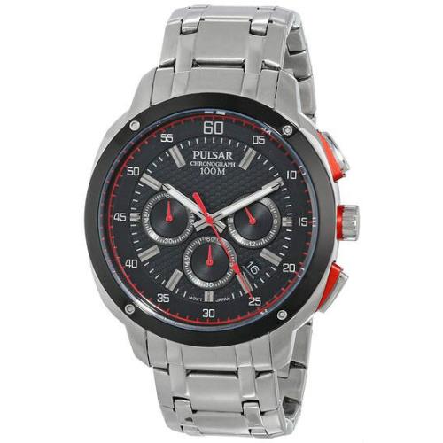Pulsar PT3395 Men`s Dress Chronograph Date Black Dial Silver-tone Bracelet