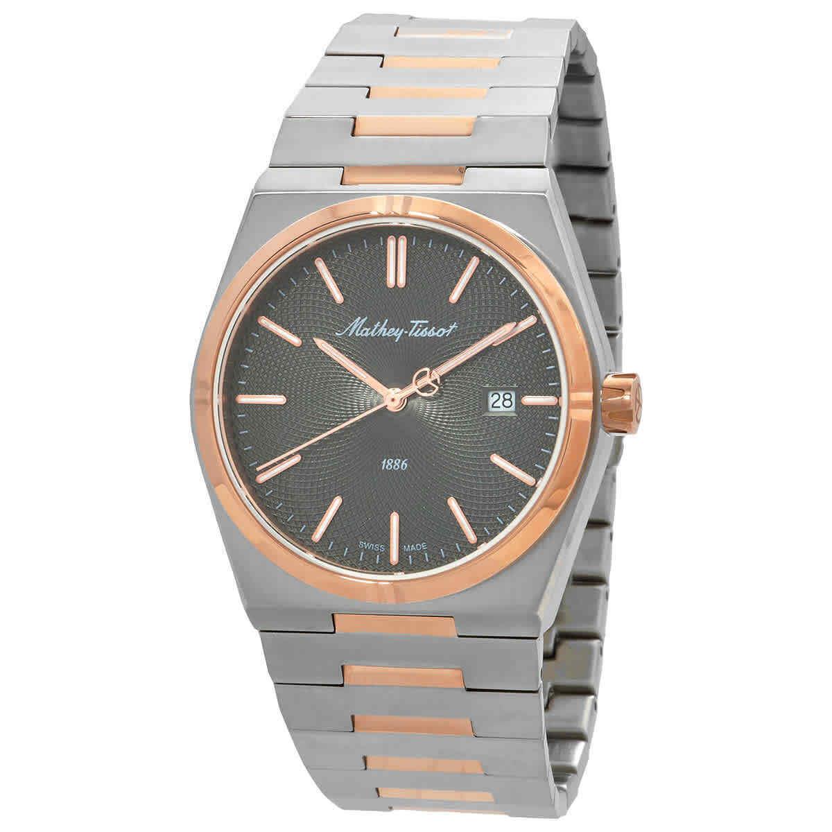 Mathey-tissot Zeus Grey Dial Men`s Watch H118RS - Dial: Grey, Band: Two-tone (Silver-tone and Rose Gold-tone), Bezel: Silver-tone