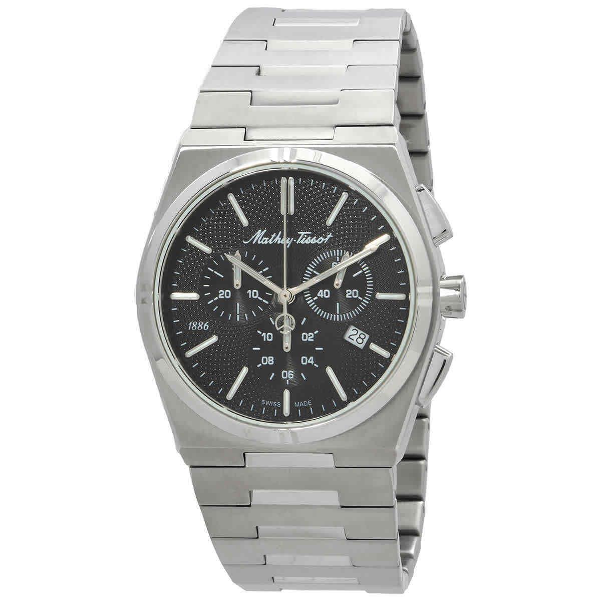 Mathey-tissot Zeus Chronograph Quartz Black Dial Men`s Watch H118CHAN - Dial: Black, Band: Silver-tone, Bezel: Silver-tone