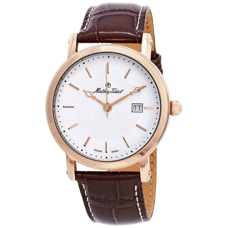 Mathey-tissot City White Dial Watch H611251PI - Dial: White, Band: Brown, Bezel: Rose Gold PVD