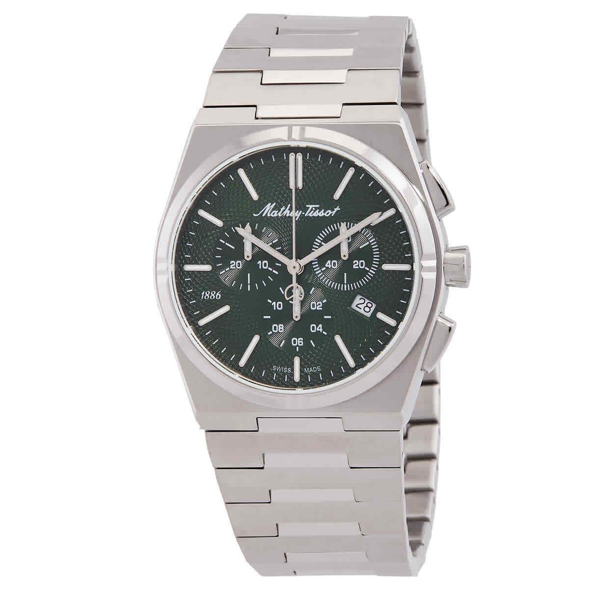 Mathey-tissot Zeus Chronograph Quartz Green Dial Men`s Watch H118CHAV - Dial: Green, Band: Silver-tone, Bezel: Silver-tone