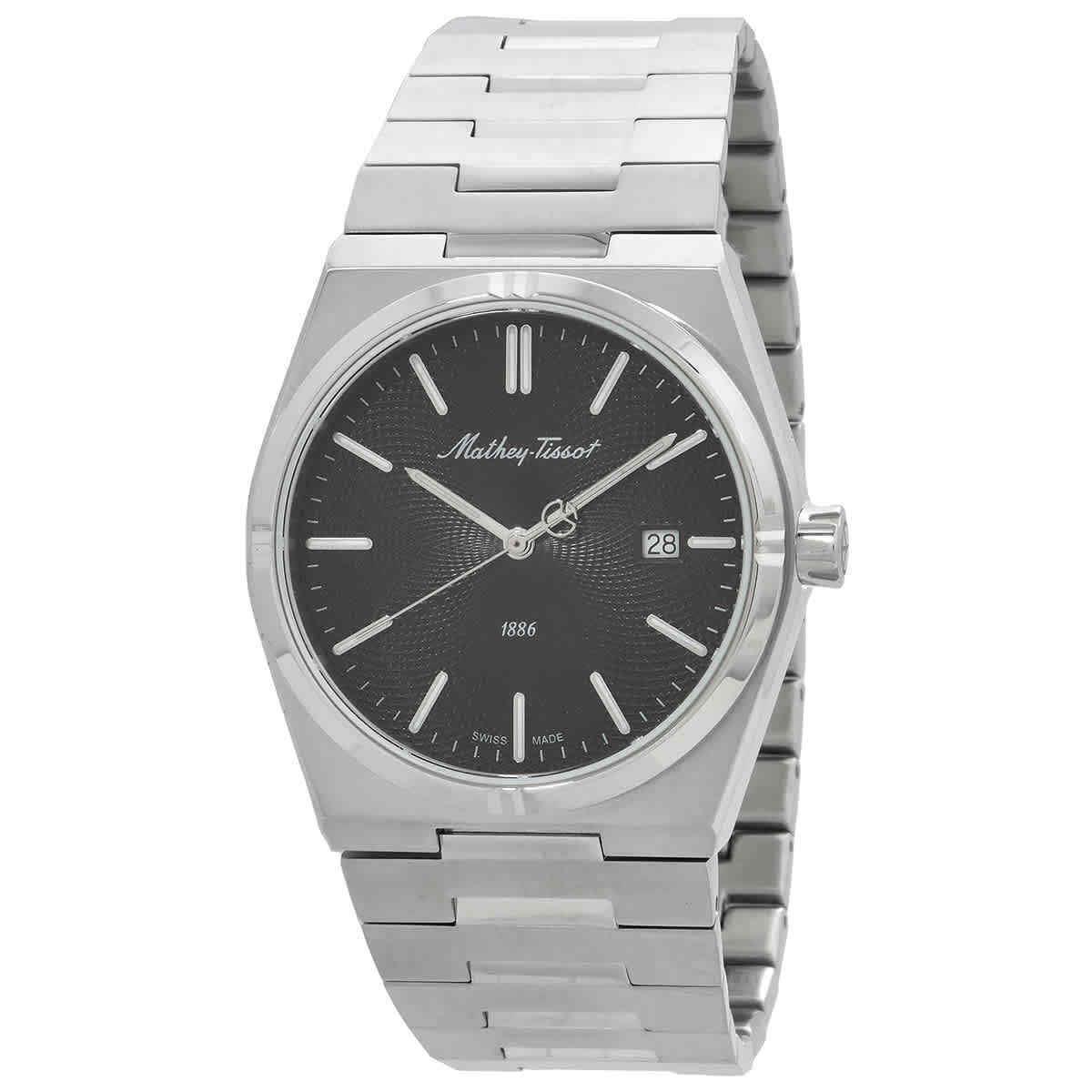 Mathey-tissot Zeus Black Dial Men`s Watch H118AN - Dial: Black, Band: Silver-tone, Bezel: Silver-tone