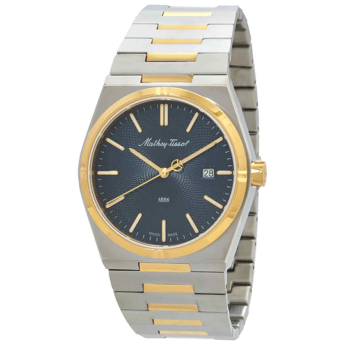 Mathey-tissot Zeus Blue Dial Men`s Watch H118BBU - Dial: Blue, Band: Two-tone (Silver-tone and Yellow Gold-tone), Bezel: Silver-tone