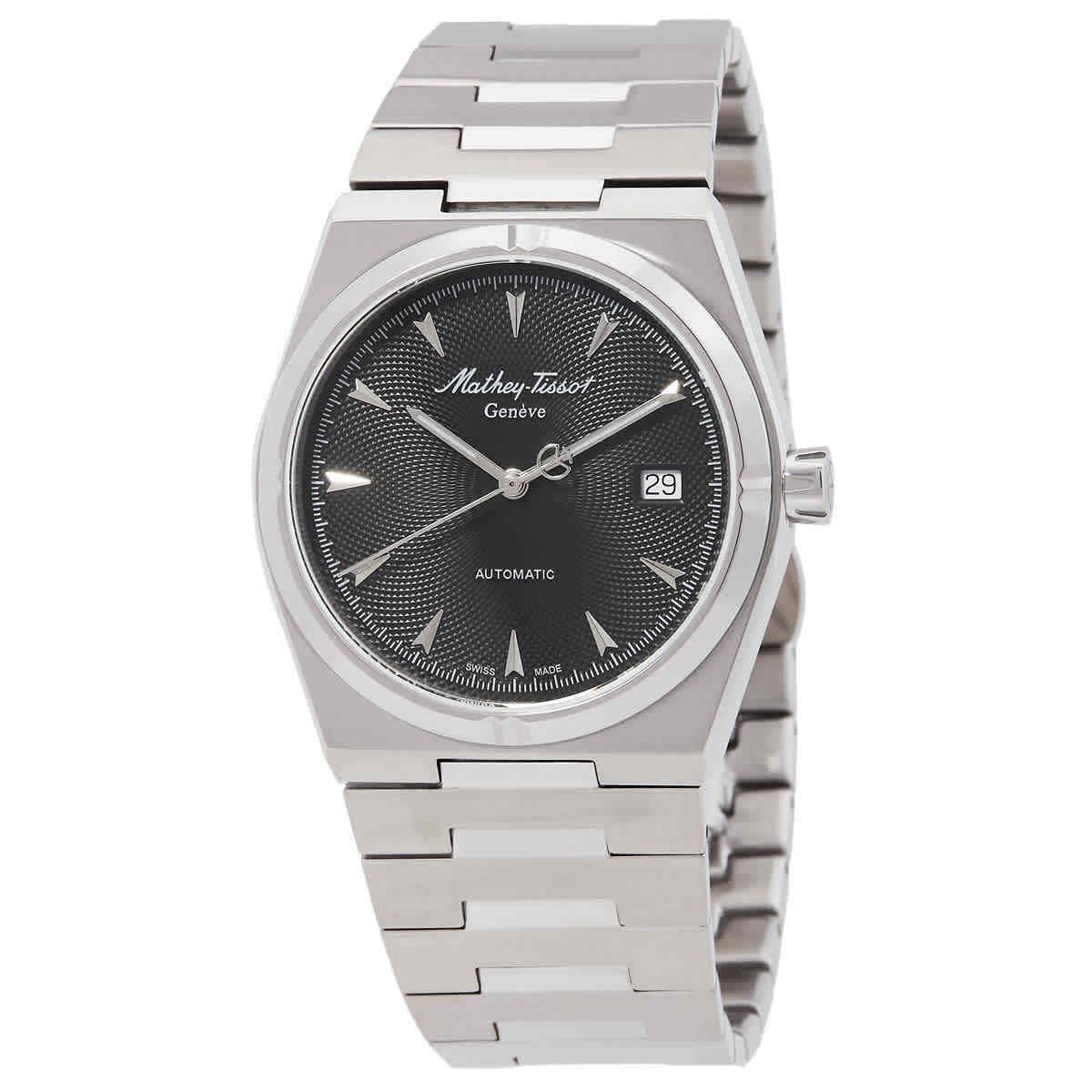 Mathey-tissot Zeus Automatic Black Dial Men`s Watch H118ATAN - Dial: Black, Band: Silver-tone, Bezel: Silver-tone