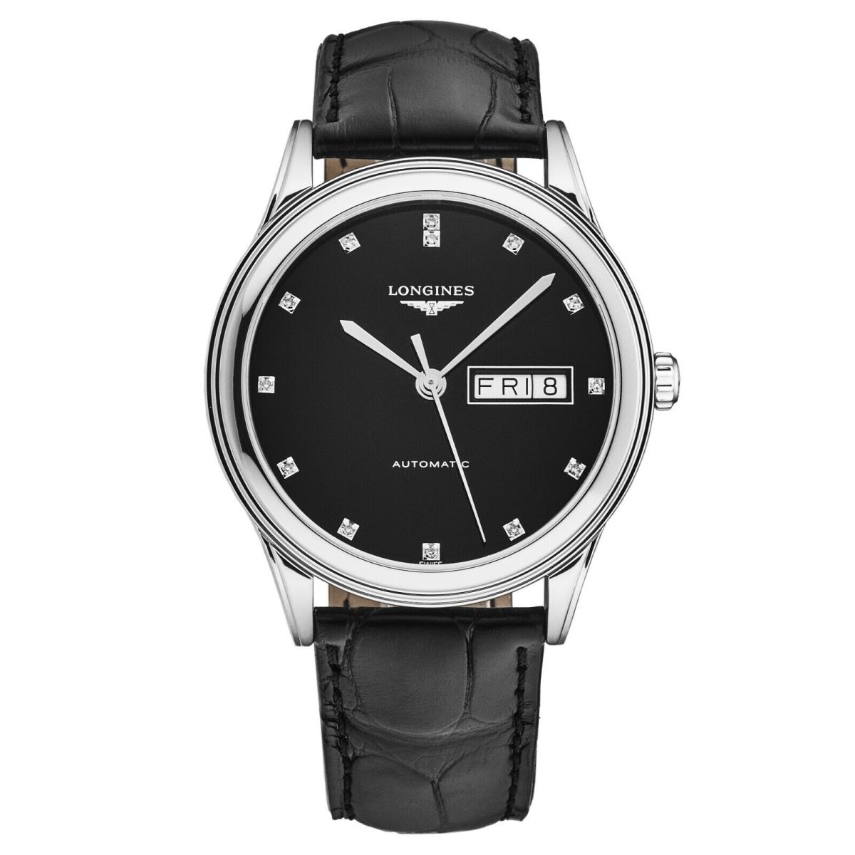 Longines Mens `flagship` Black Dial Black Strap Automatic Watch L4.899.4.57.2